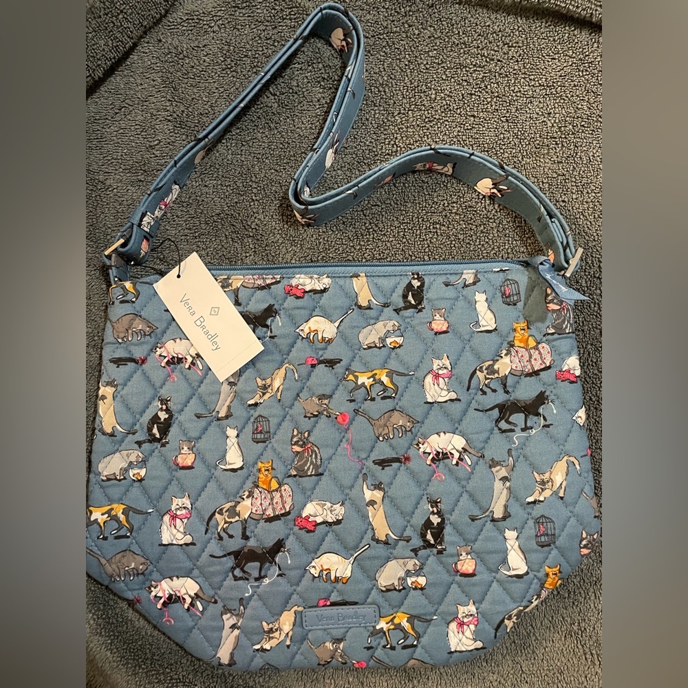 Vera Bradley Cat’s Meow Bucket Crossbody Purse Shoulder Bag Cats Blue NWT